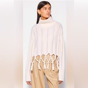 Jonathan Simkhai Josephine tassel turtleneck beige cream white EUC